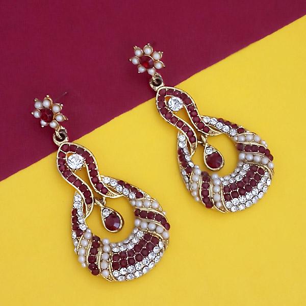 Kriaa Gold Plated Maroon Stone Dangler Earrings