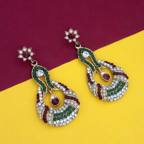 Kriaa Maroon Green Austrian Stone Gold Plated Dangler Earrings