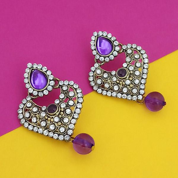 Kriaa Purple Kundan Austrian Stone Gold Plated Dangler Earrings