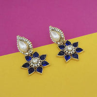 Kriaa Gold Plated White And Blue Austrian Stone Dangler Earrings