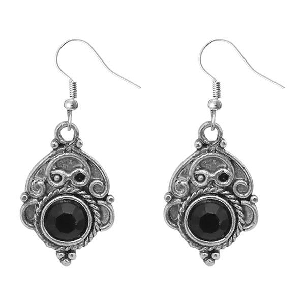 Urthn Black Crystal Stone Silver Plated Dangler Earrings - 1303537A