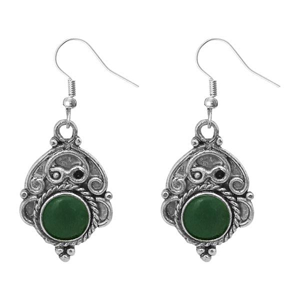 Urthn Silver Plated Green Pota Stone Dangler Earrings - 1303537F