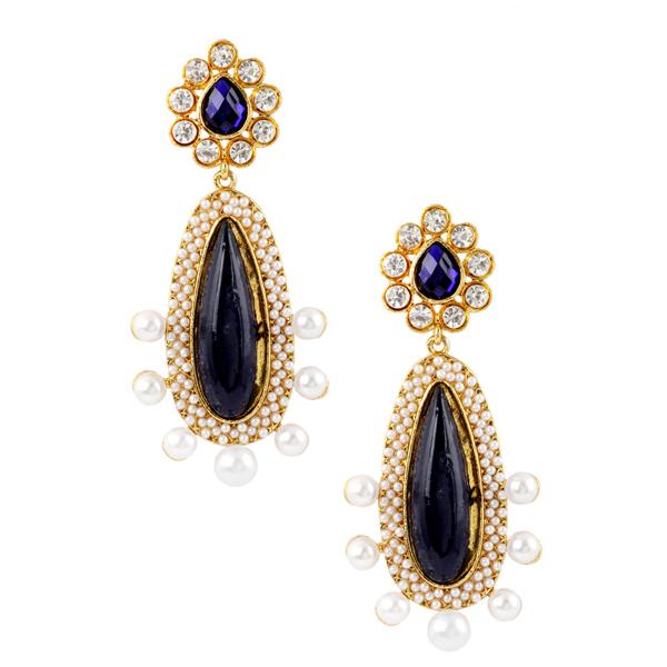 Kriaa Gold Plated Blue Stone Pearl Dangler Earrings - 1303704