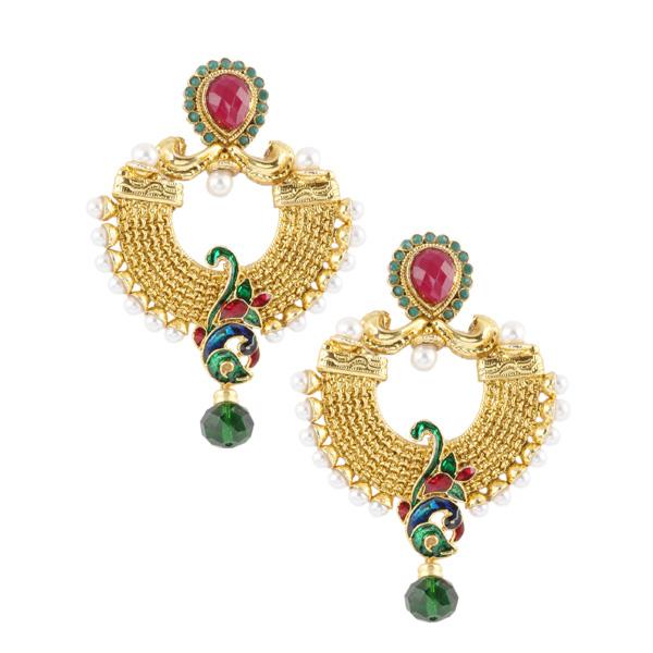 Kriaa Meenakari Stone Peacock Design Dangler Earrings - 1303708