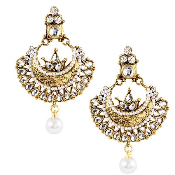 Kriaa Kundan Gold Plated  Pearl Drop Dangler Earrings - 1303717