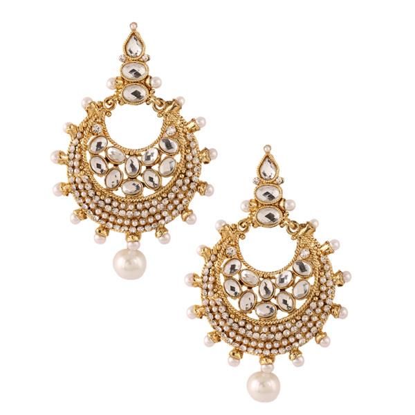 Kriaa White Kundan Gold Plated Pearl Dangler Earrings - 1303736
