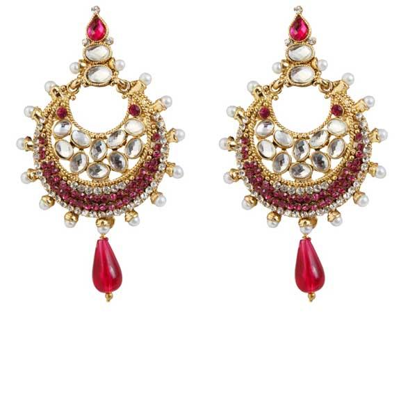 Kriaa Kundan Pink Austrian Stone Gold Plated Dangler Earrings - 1303754