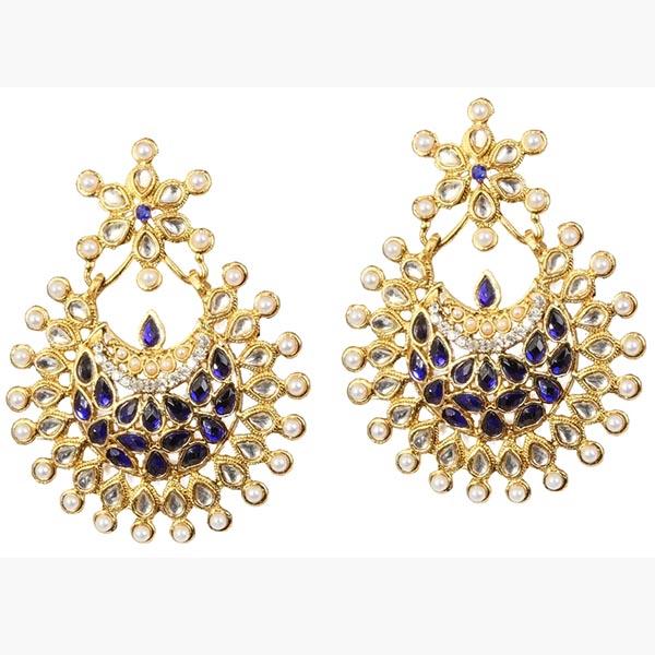 Kriaa Kundan Blue Austrian Stone Pearl Dangler Earrings - 1303758