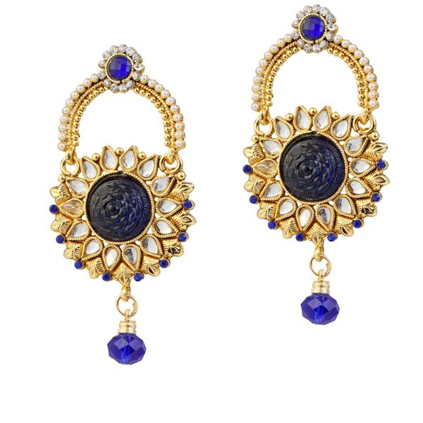 Kriaa Kundan Blue Austrian Stone Gold Plated Dangler Earrings - 1303773