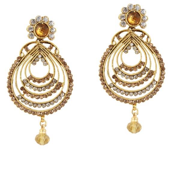 Kriaa Yellow Austrian Stone Gold Plated Dangler Earrings - 1303796