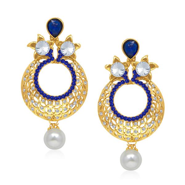 Kriaa Blue Austrian Stone Gold Plated Chandbali Earrings - 1304530