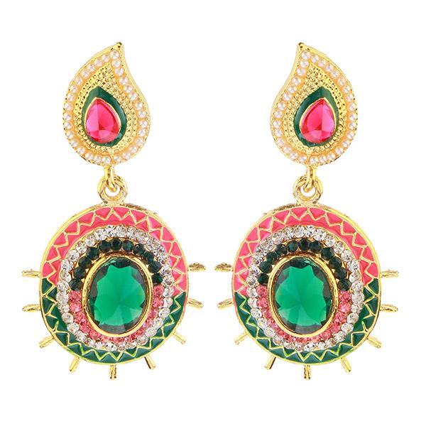 Kriaa Gold Plated Pink And Green Meenakari Austrian Stone Dangler Earrings - 1304601