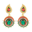 Kriaa Maroon And Green Meenakari Austrian Stone Dangler Earrings - 1304602