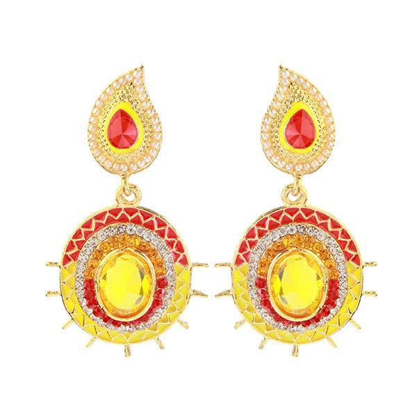 Kriaa Yellow And Maroon Meenakari Austrian Stone Dangler Earrings - 1304604