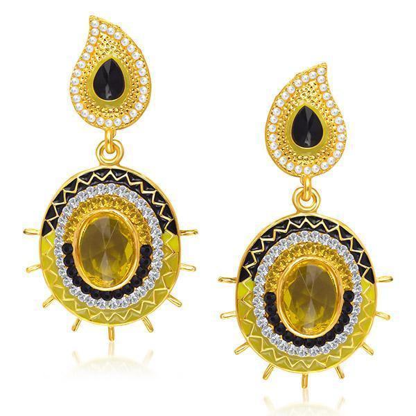 Kriaa Black Meenakari Austrian Stone Dangler Earrings - 1304606