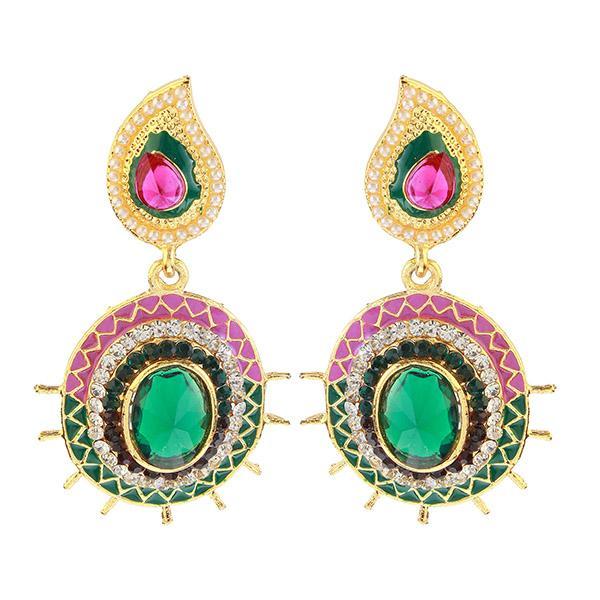 Kriaa Pink And Green Meenakari Gold Plated Dangler Earrings - 1304609