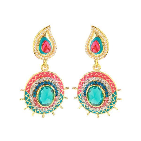 Kriaa Pink And Green Meenakari Gold Plated Dangler Earrings - 1304610