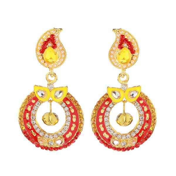 Kriaa Red Meenakari Kundan Gold Plated Dangler Earrings - 1304612