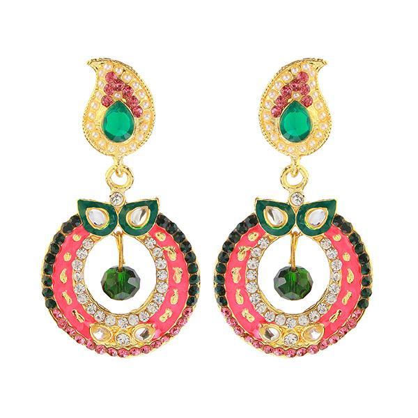 Kriaa Pink And Green Meenakari Gold Plated Dangler Earrings - 1304613