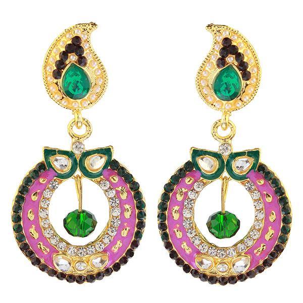Kriaa Purple And Green Meenakari Kundan Pack Of 6 Dangler Earrings - 1304614