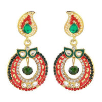 Kriaa Red And Green Meenakari Kundan Dangler Earrings - 1304618