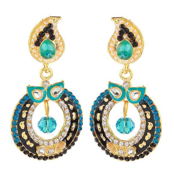 Kriaa Black And Blue Meenakari Kundan Dangler Earrings - 1304619