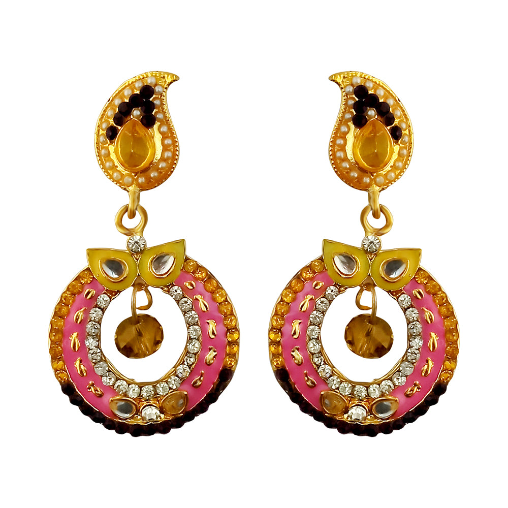 Kriaa Gold Plated White Austrian Stone And Meenakari Dangler Earrings