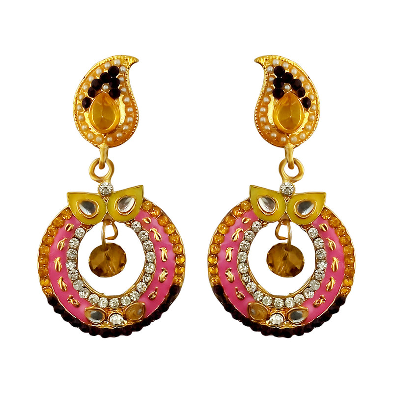 Kriaa Gold Plated White Austrian Stone And Meenakari Dangler Earrings