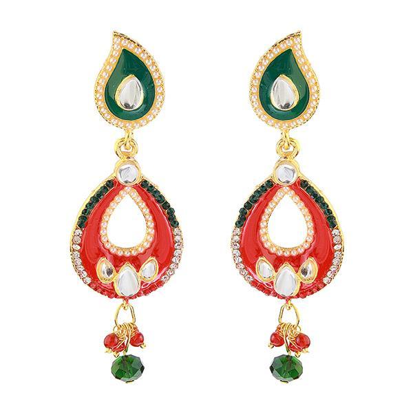 Kriaa Red And Green Meenakari Kundan Dangler Earrings - 1304638