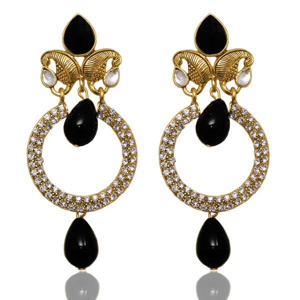 Kriaa Black Austrian Stone Gold Plated Dangler Earrings - 1304814