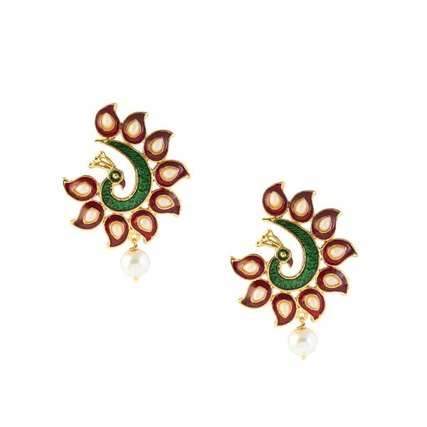 Kriaa Meenakari Gold Plated Peacock Design Earrings - 1304818