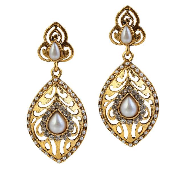 Kriaa Austrian Stone Gold Plated Pearl Dangler Earrings - 1304921