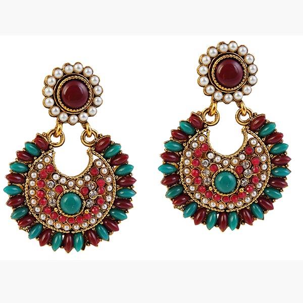 Kriaa Pearl Multicolor Pota Stone Dangler Earrings - 1304925