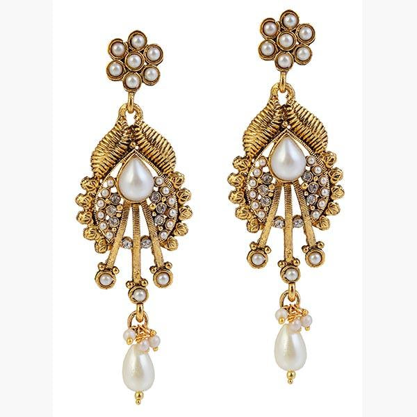 14Fashions Pearl Antique Gold Plated  Dangler Earrings - 1304930