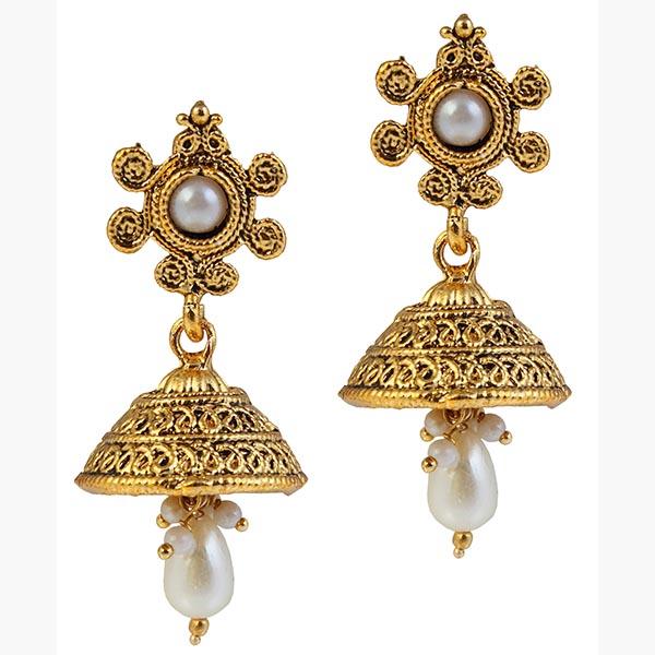 Kriaa White Pearl Stone Gold Plated Jhumki Earrings - 1304933