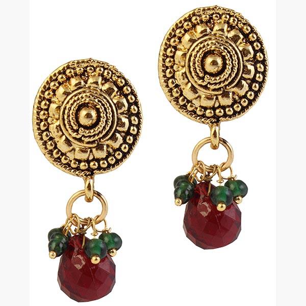 The99Jewel Maroon Antique Gold Plated  Stud Earrings - 1304938