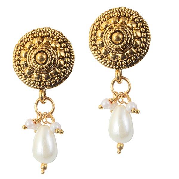 Kriaa Gold Plated  Pearl Drop Dangler Earrings - 1304939