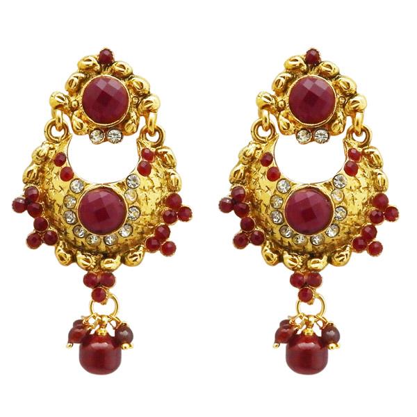 Kriaa Maroon Austrian Stone Gold Plated Dangler Earrings - 1304947B