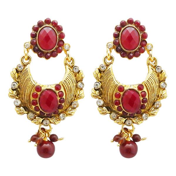 Kriaa Maroon Austrian Stone Gold Plated Dangler Earrings - 1304949B