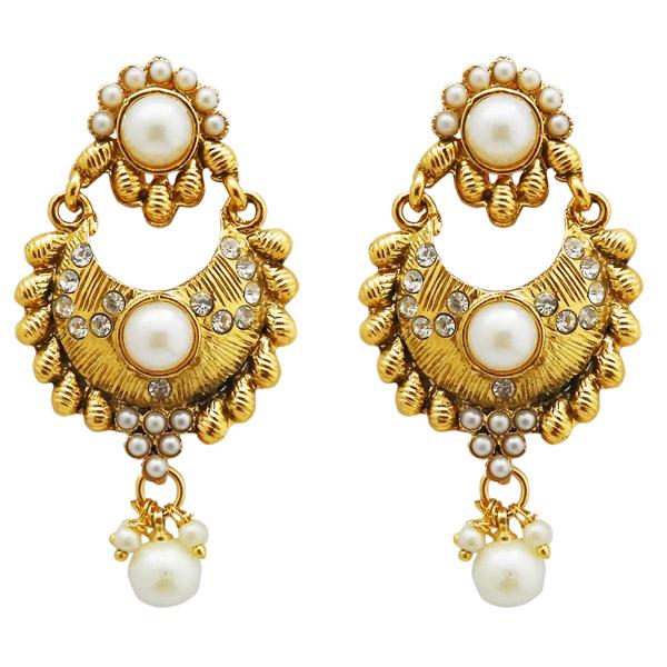 Kriaa White Pearl Austrian Stone Dangler Earrings - 1304952C