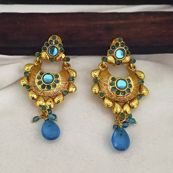 Kriaa Pota Stone Antique Gold Plated Dangler Earrings