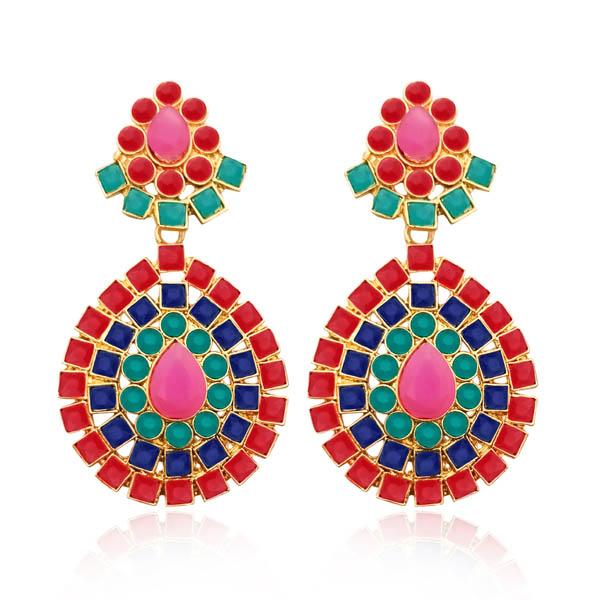 Kriaa Multicolor Pota Stone Dangler Earrings - 1304957A