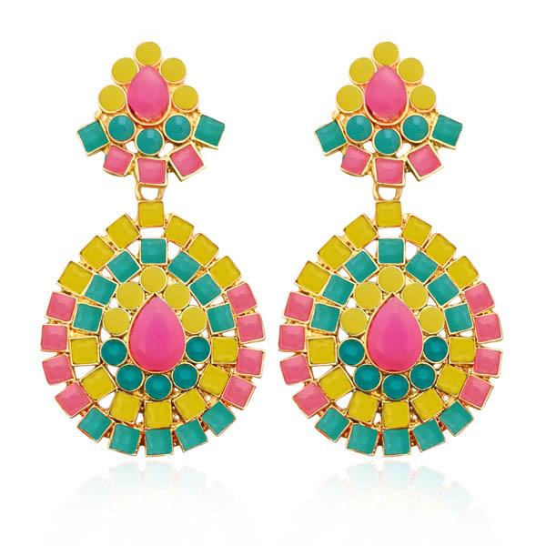 Kriaa Multicolor Pota Stone Dangler Earrings - 1304957B