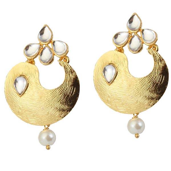 Kriaa Kundan Pearl Drop Gold Plated Dangler Earrings - 1305015