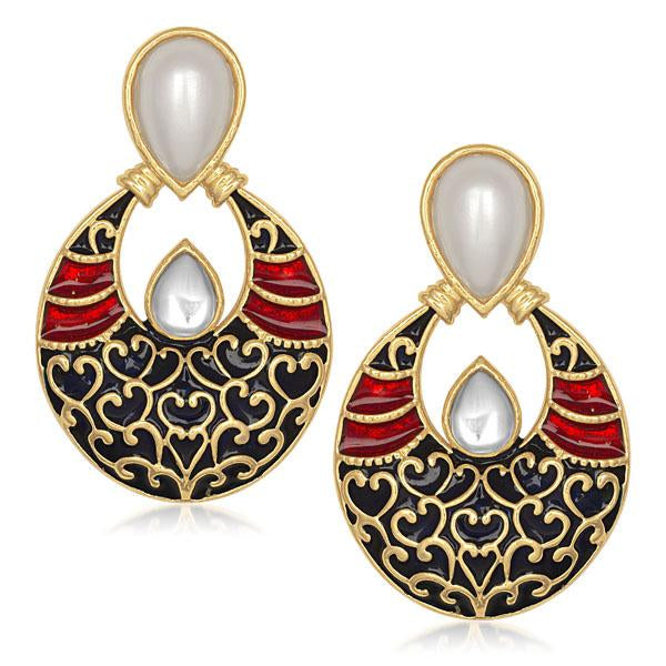 Kriaa Kundan Meenakari Gold Plated Chandbali Earrings - 1305036