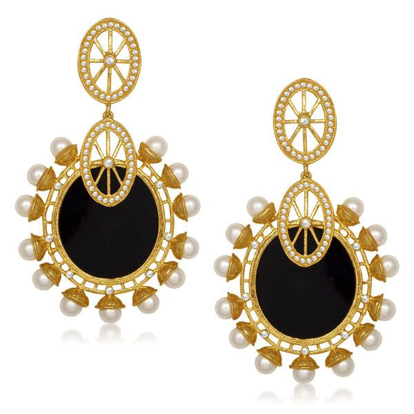 Kriaa Pearl Resin Gold Plated Dangler Earrings - 1305040