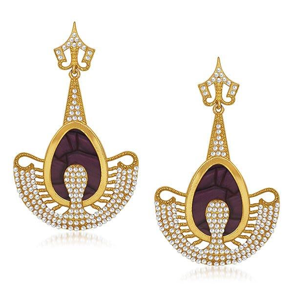 Kriaa Purple Resin Stone Gold Plated Dangler Earrings - 1305045