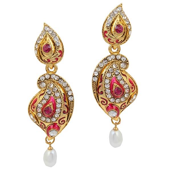 Kriaa Pink Meenakari Gold Plated  Dangler Earrings - 1305203