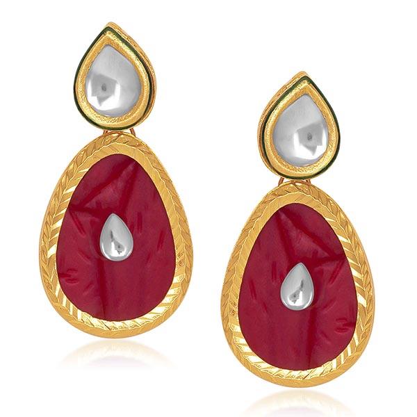 Kriaa Red Resin Stone Kundan Dangler Earrings - 1305404