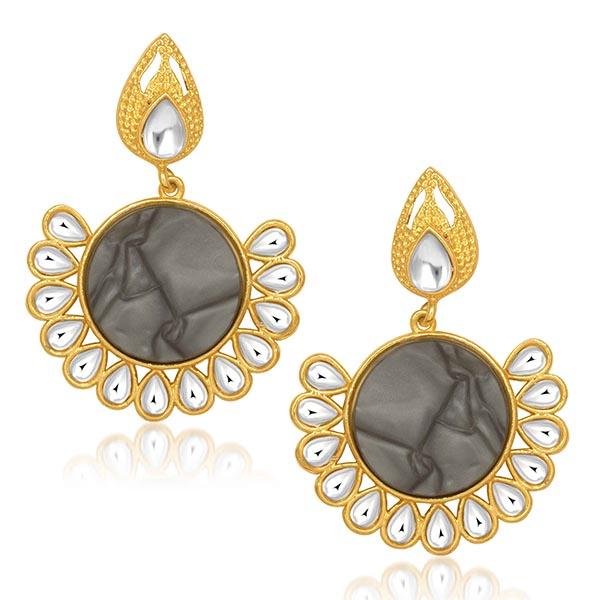 Kriaa Grey Resin Stone Kundan Dangler Earrings - 1305412